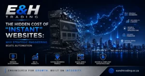 Strategic digital engineering contrasted with instant website builders, highlighting scalability, SEO performance, and long-term digital growth.