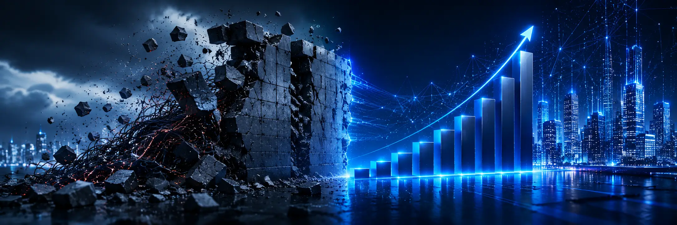 Digital infrastructure transitioning from technical debt and system limitations to scalable growth and engineered digital architecture.