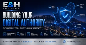 Digital authority concept showing a secure online presence, trusted business infrastructure, and connected South African digital network.