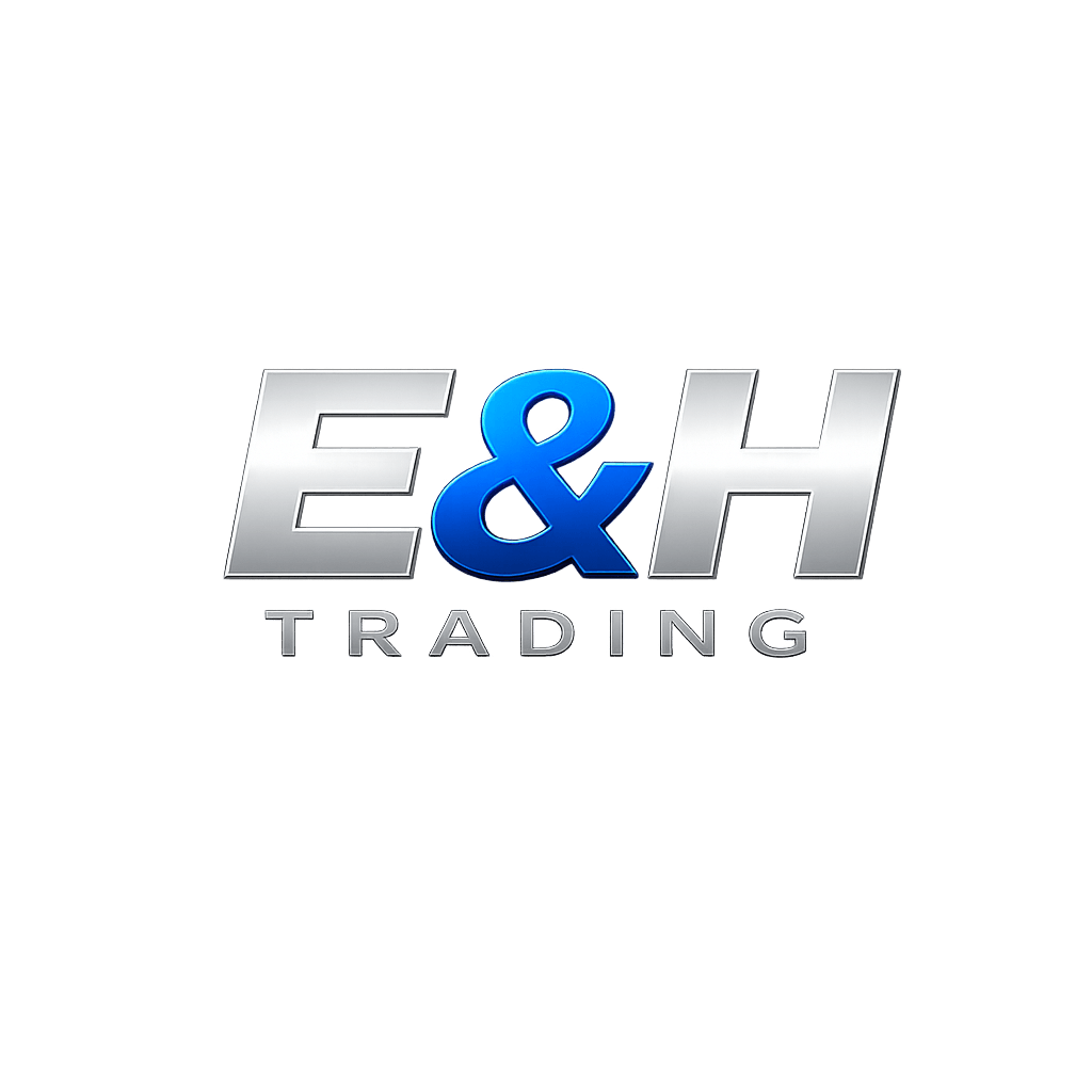 E and H Trading official metallic blue and chrome logo