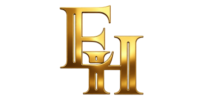 EH Perfumes official metallic gold and chrome logo