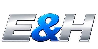 E and H Trading official metallic blue and chrome logo